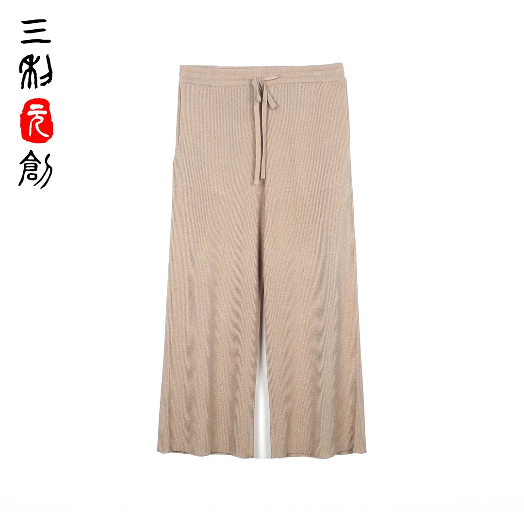三利元创【NO退NO换】【春夏福利】桑蚕丝羊绒系带八分阔腿裤  5038