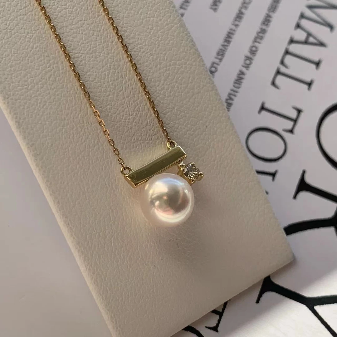 18k金7.5-8mm特选钻石平衡木气质轻奢百搭简约吊坠