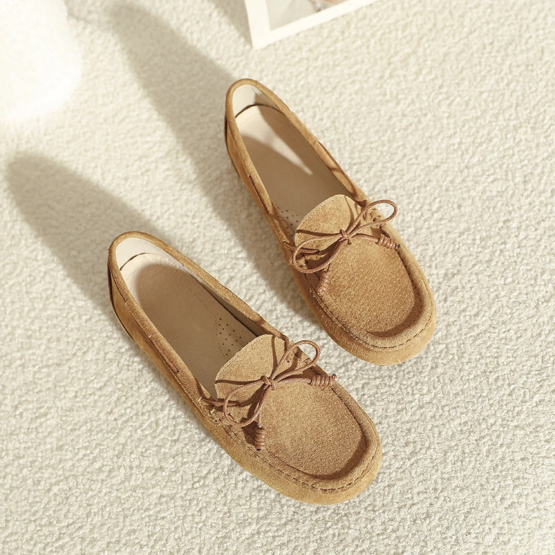 OZEZZG豆豆鞋女2025春季新款真皮透气单鞋孕妇防滑软底一脚蹬女鞋