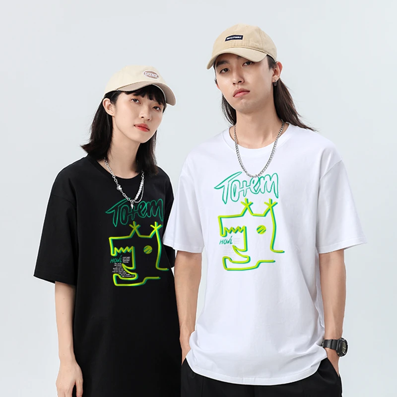 MINKON趣味印花纯棉圆领短袖T恤潮流减龄休闲上衣#M061#Totem怪兽