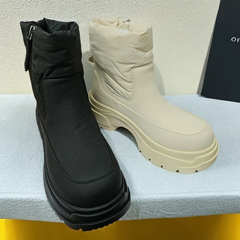 MC856-10冬季新款真皮厚底增高加绒保暖棉鞋雪地靴