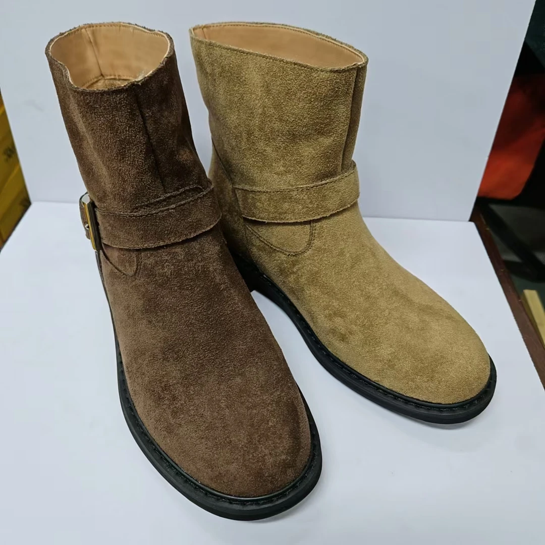 【大美家049】秋冬款皮带扣圆头低跟套筒裸靴女舒适（917-26）