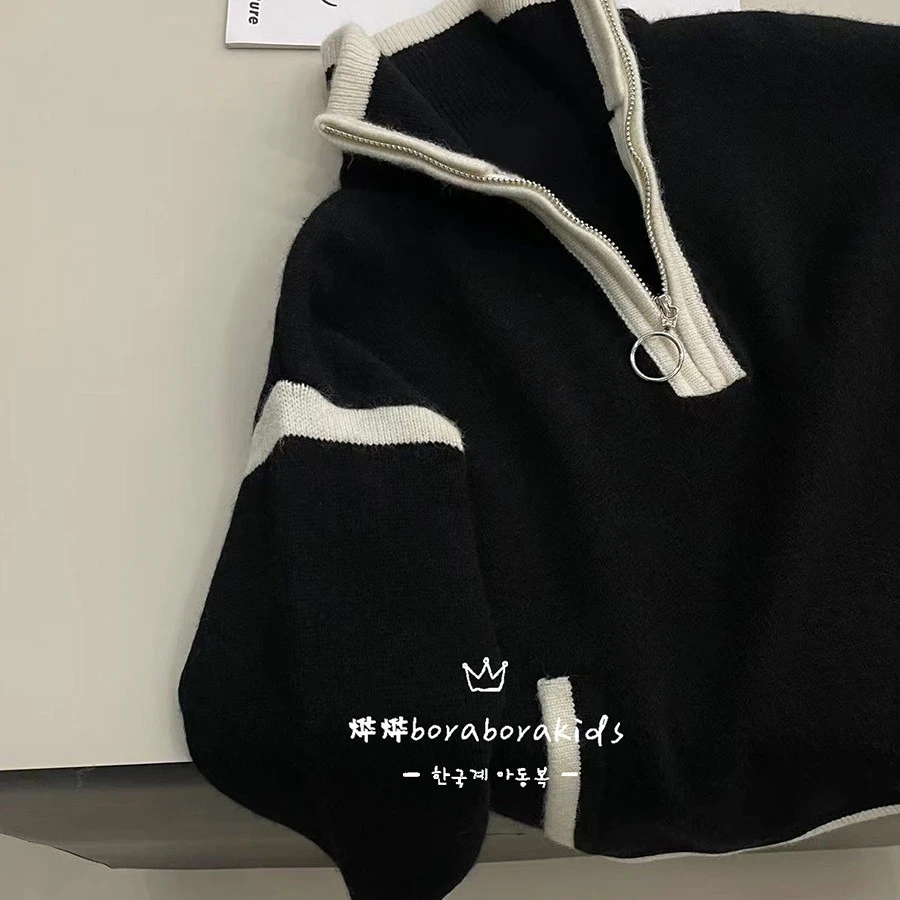 韩国冬季童装韩版男童毛衣2023秋冬儿童半拉链针织衫中大童上衣潮