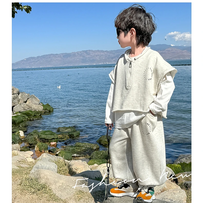 男童套装春装2025新款儿童春季洋气卫衣三件套男孩春秋款潮酷衣服