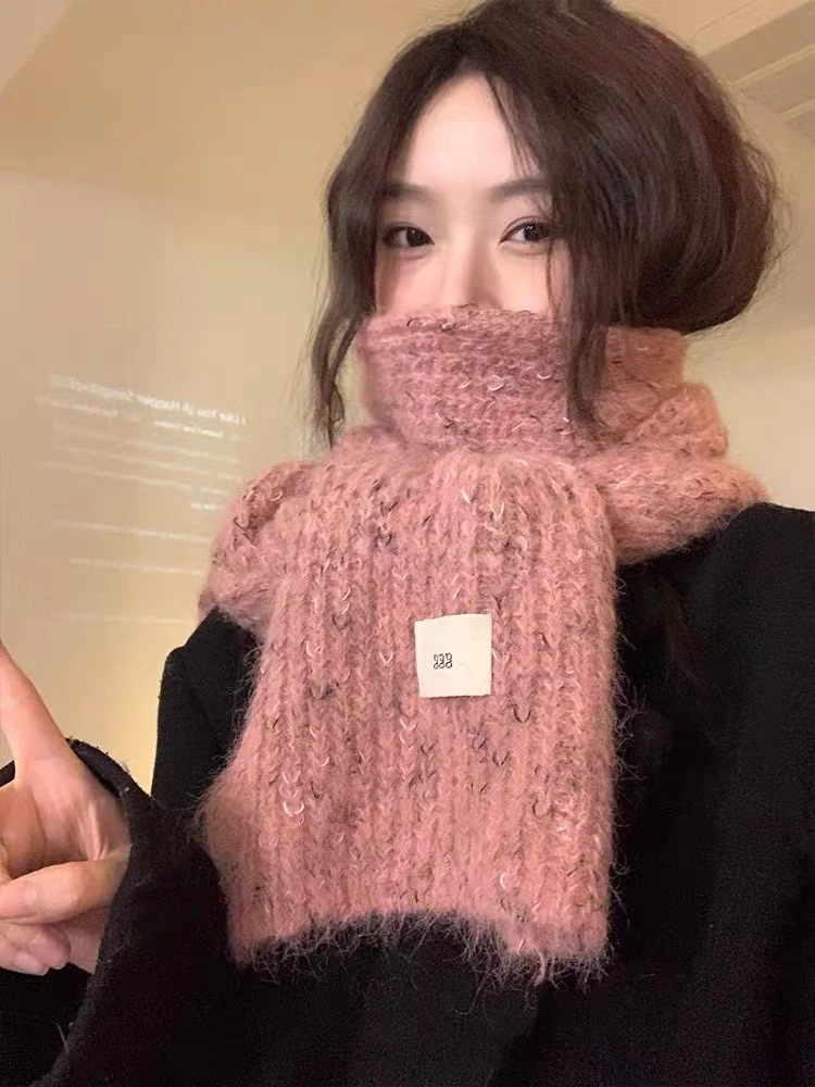 网红毛绒感软糯温暖秋冬季围巾加绒百搭少女感时尚韩版针织围脖