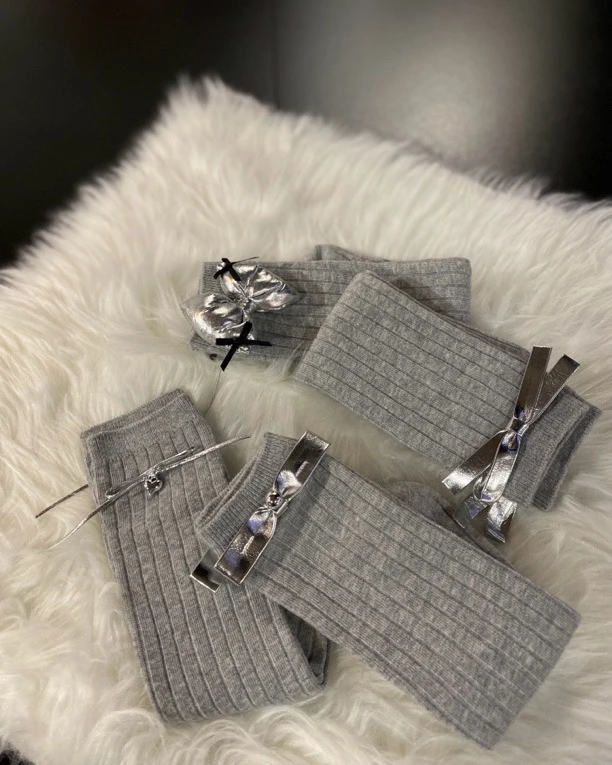 E022四件套针织灰色时尚潮流百搭洋气长袜堆堆袜中筒袜网红弹力