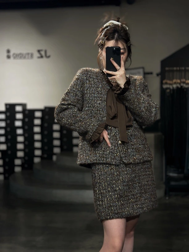 D9027大码女装新款气质减龄百搭名媛加厚保暖洋气小香风两件套