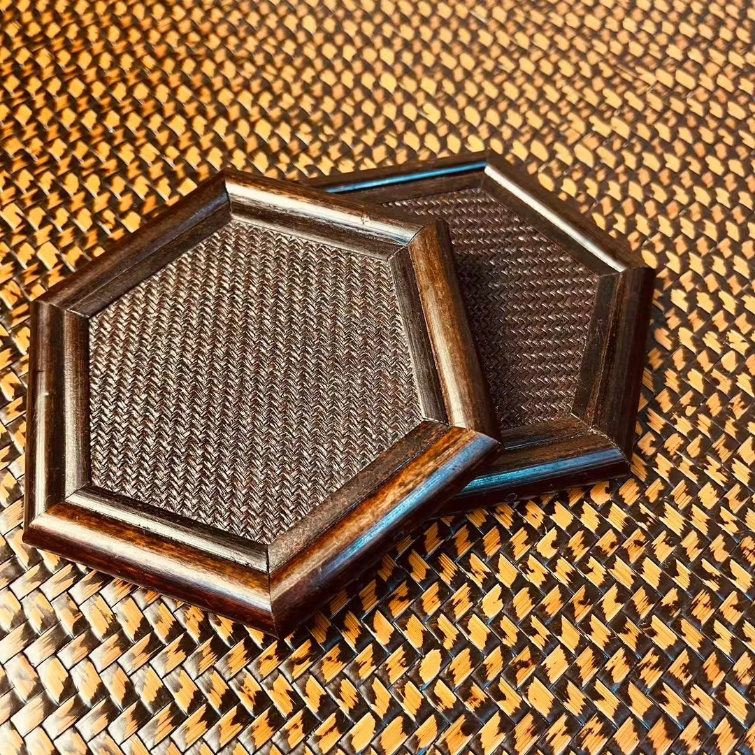 天然紫竹手工榫卯六边形杯垫壶垫大漆工艺单片