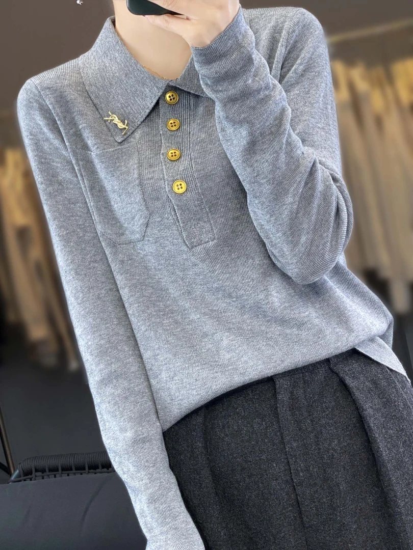 长袖针织衫春秋显瘦洋气百搭宽松翻领秋冬修身  149