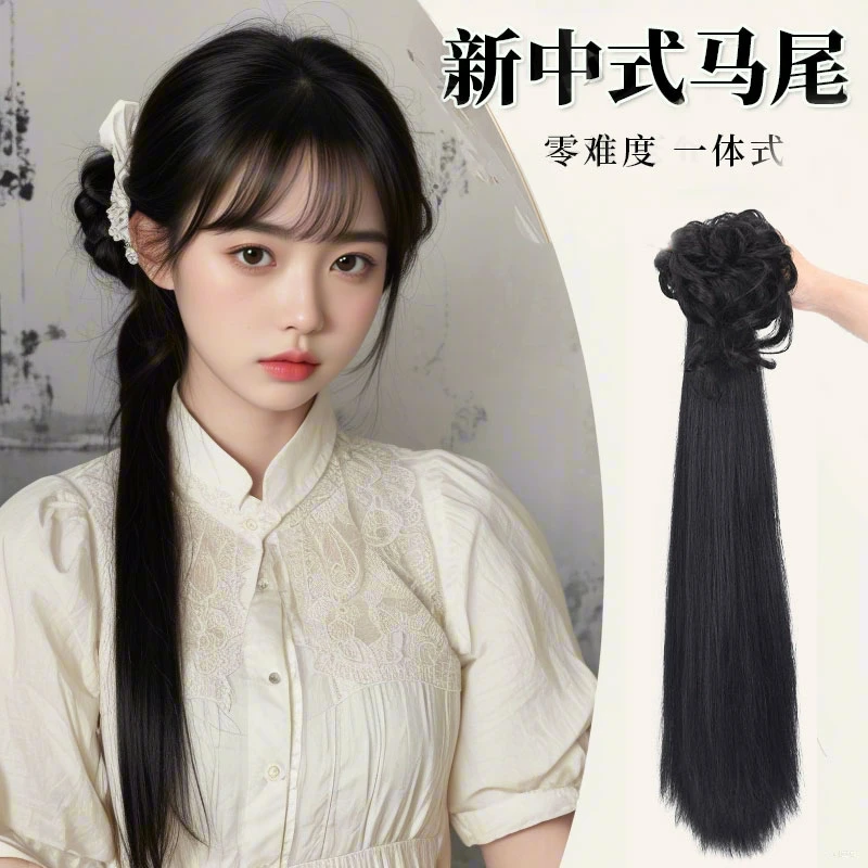 高质量网红爆款新中式假发微卷马尾自然蓬松仿真发包女高级清冷感