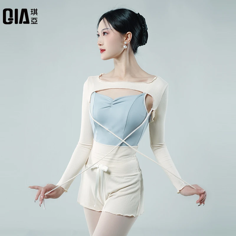 琪亚芭蕾舞练功服女成人艺考中国舞形体舞蹈服体操服短裤披肩