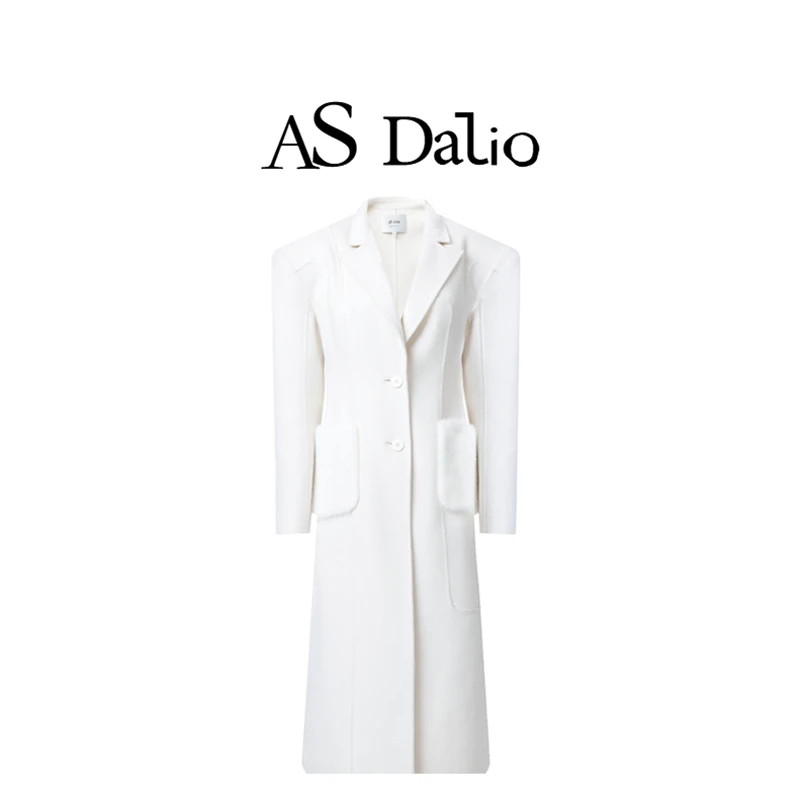 AS DALIO设计师款23冬100%山羊绒拼接水貂毛双面廓形大衣长款