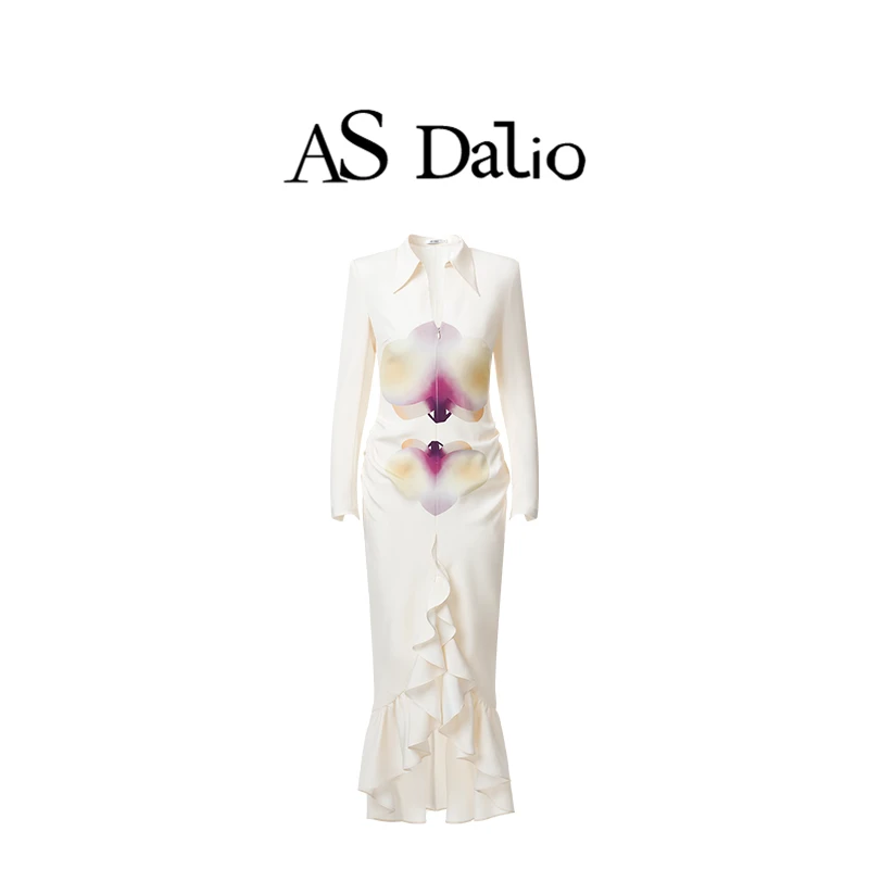 AS DALIO印花木耳边连衣裙
