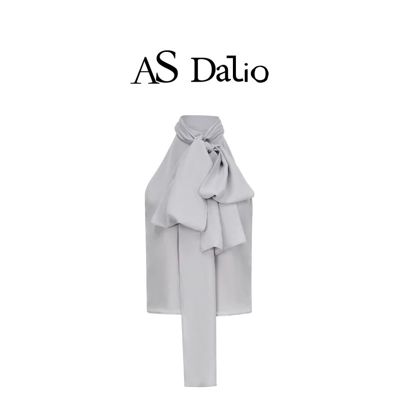 AS DALIO灰色桑蚕丝无袖绑带上衣