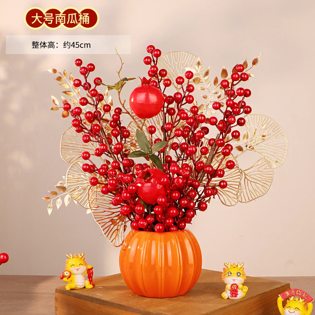 2025蛇年新年红果南瓜桶福桶摆件