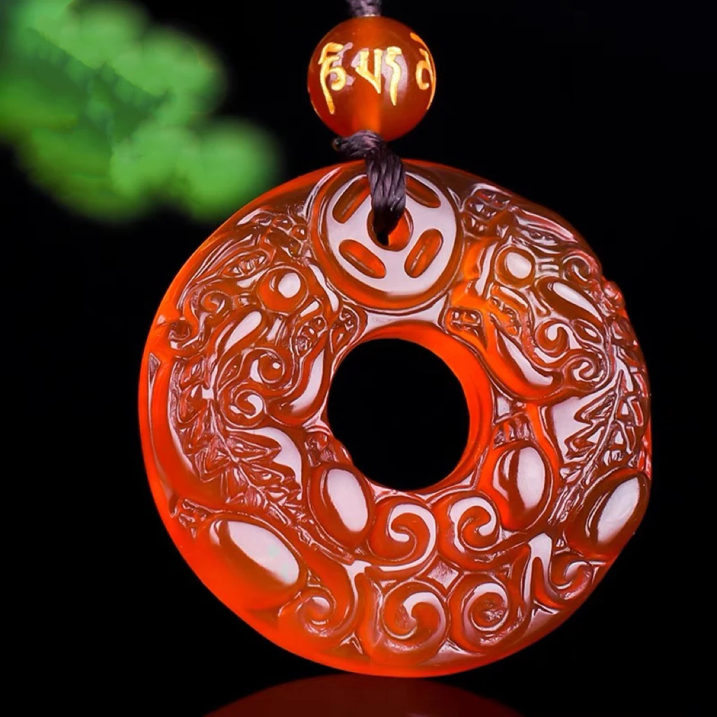 红玛瑙平安扣貔貅吊坠皮丘项链挂件饰品男女士款毛衣链