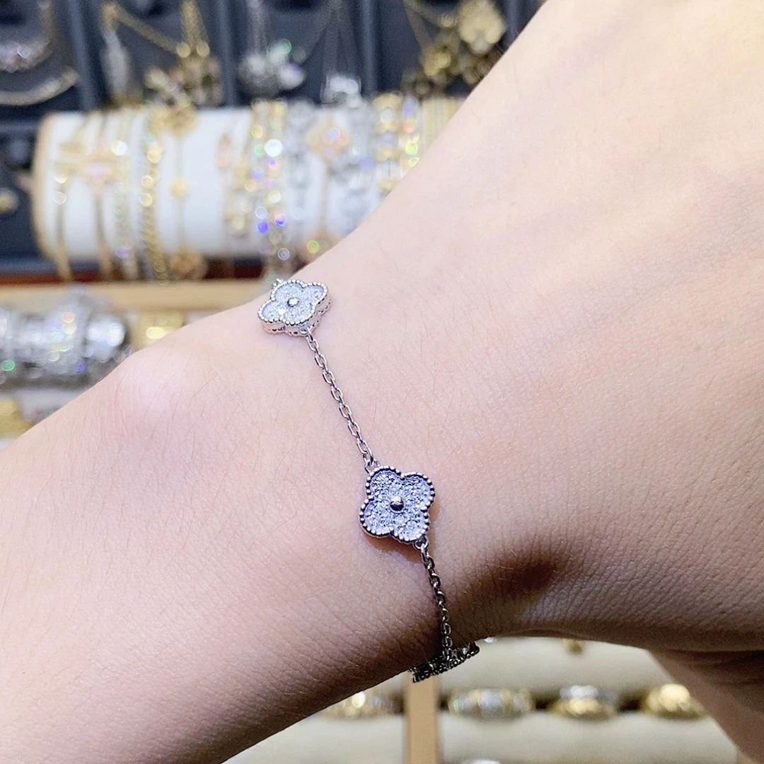 钻石手链18K金镶嵌满钻小六花手链K白色