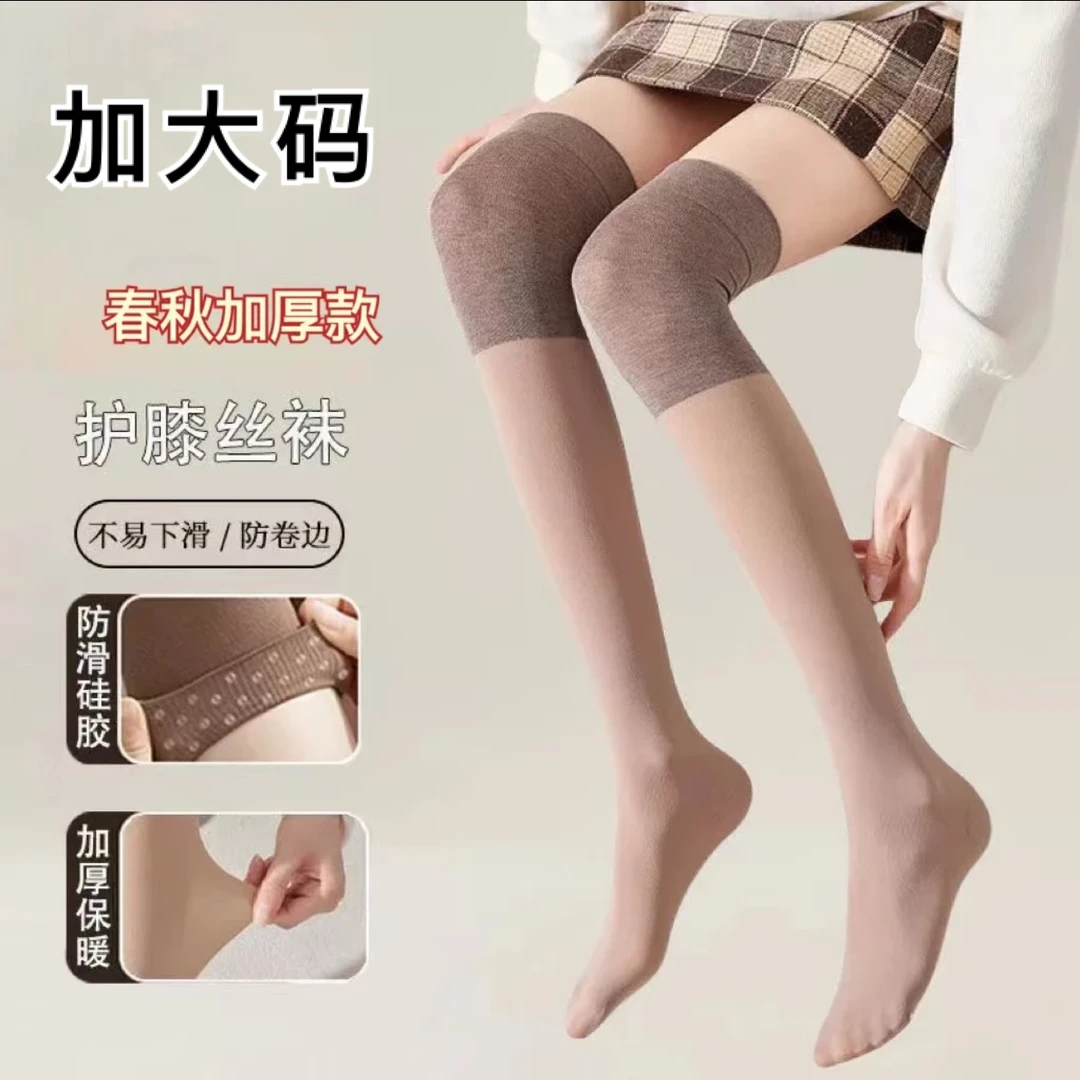 曼红雅加大码春秋加厚护膝长筒丝袜女防滑护膝盖加长防勾丝护膝袜