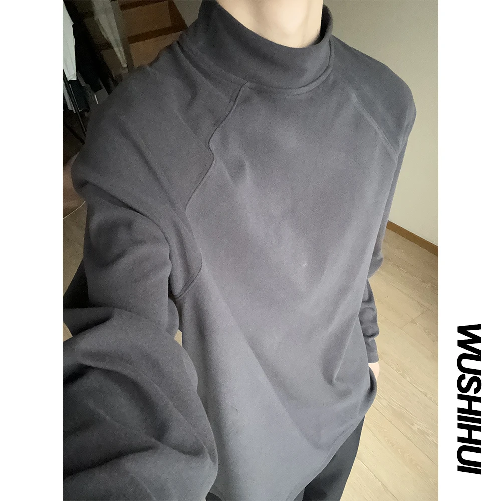 秋冬保暖弹力半高领打底长袖T恤双面德绒休闲运动插肩袖简约上衣