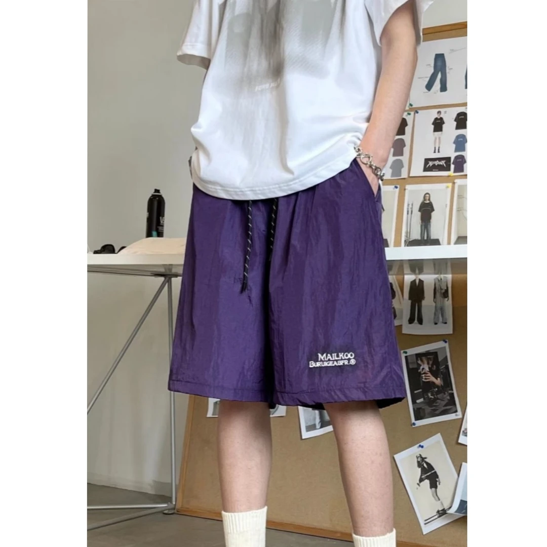 夏季潮牌美式金属尼龙面料短裤休闲运动裤男女沙滩裤速干五分裤