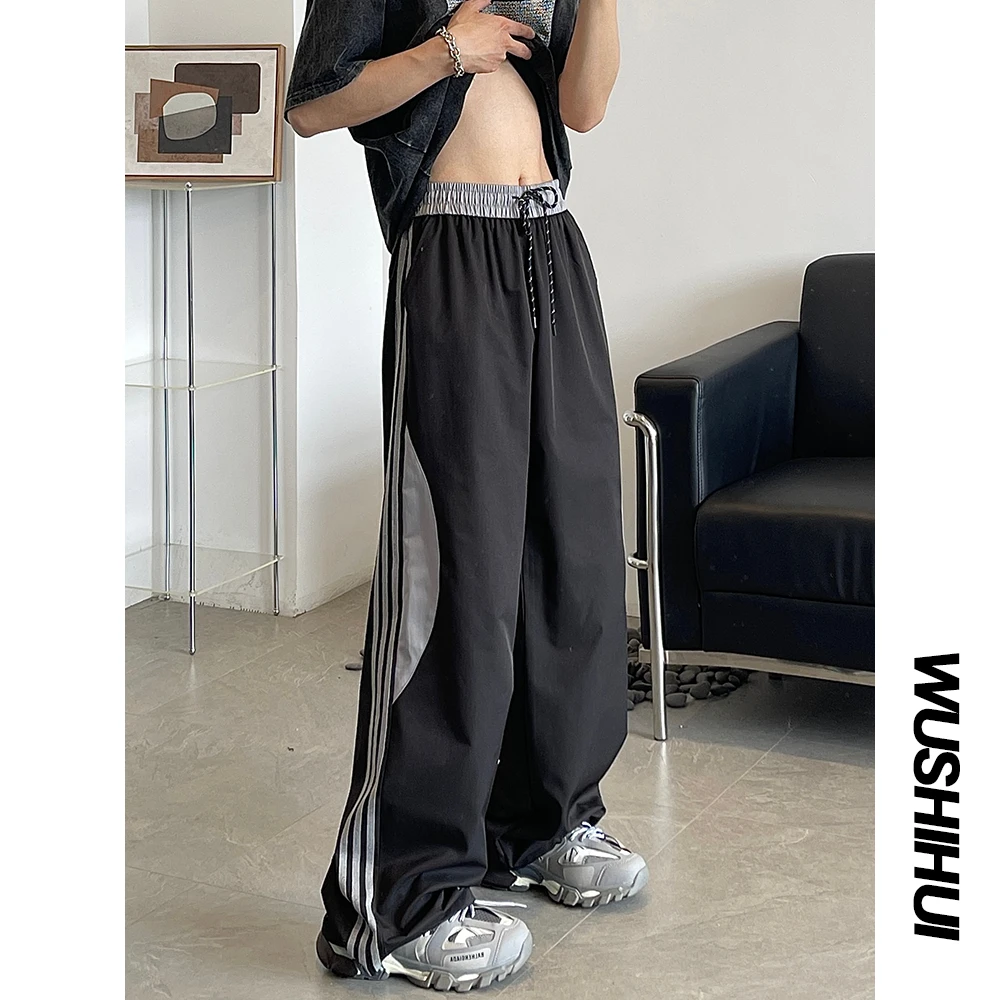 神裤休闲裤宽松直筒裤工装裤户外条纹运动美式百搭拼接夏季