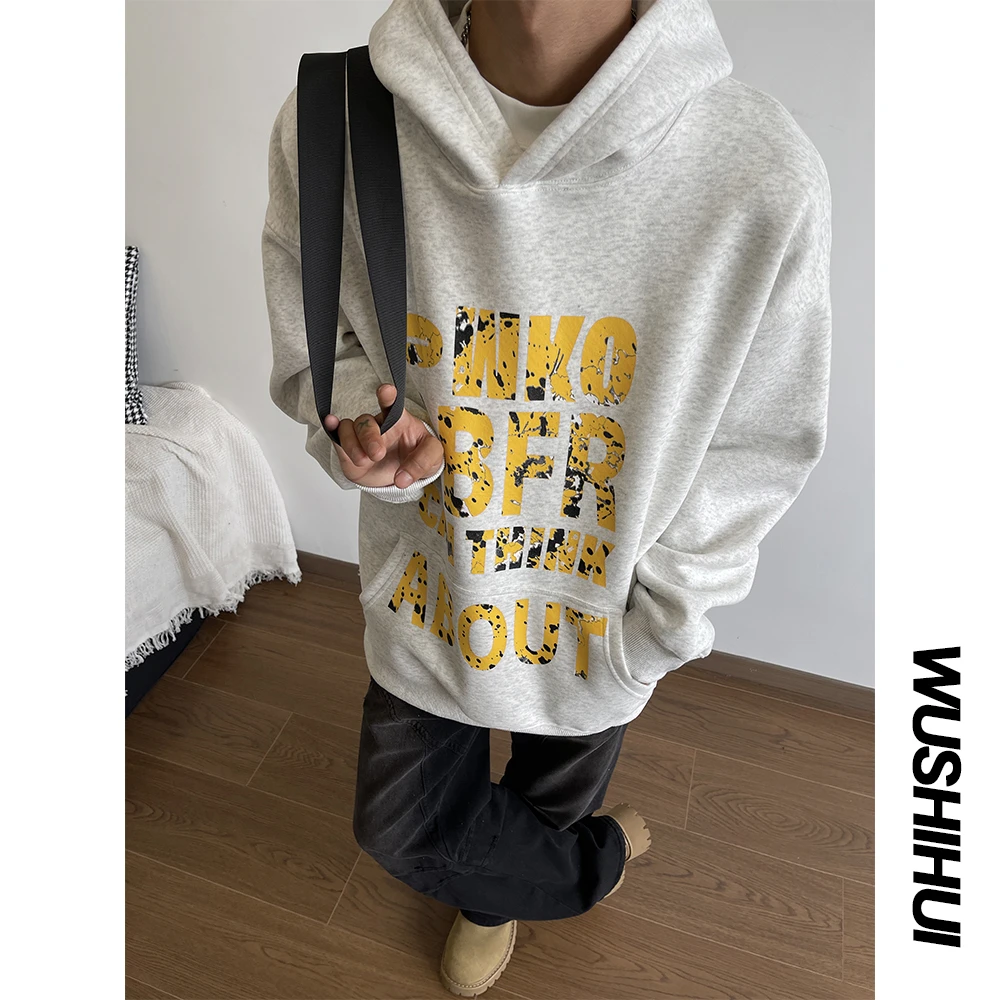 美式街头复古斑驳字母2024新款连帽卫衣男女秋冬情侣国潮帽衫外套