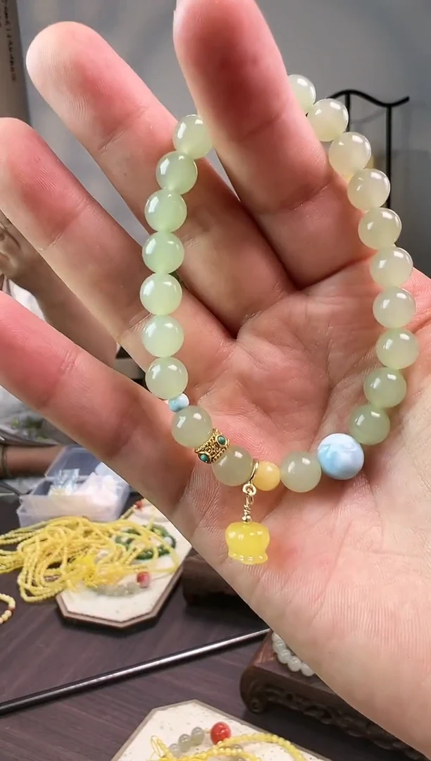 【闪购商品】和田玉手串18K金镶嵌和田玉