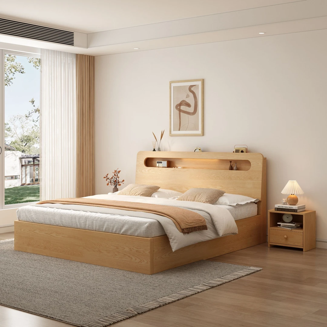 【包安装】实木床现代简约1.5米床双人床家用主卧1.8实木床儿童床