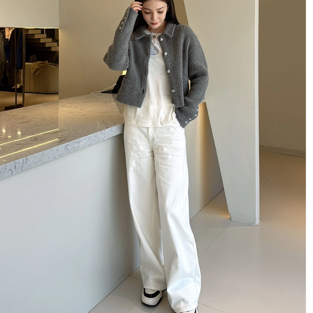 【TWINKLE】白色高腰阔腿牛仔裤