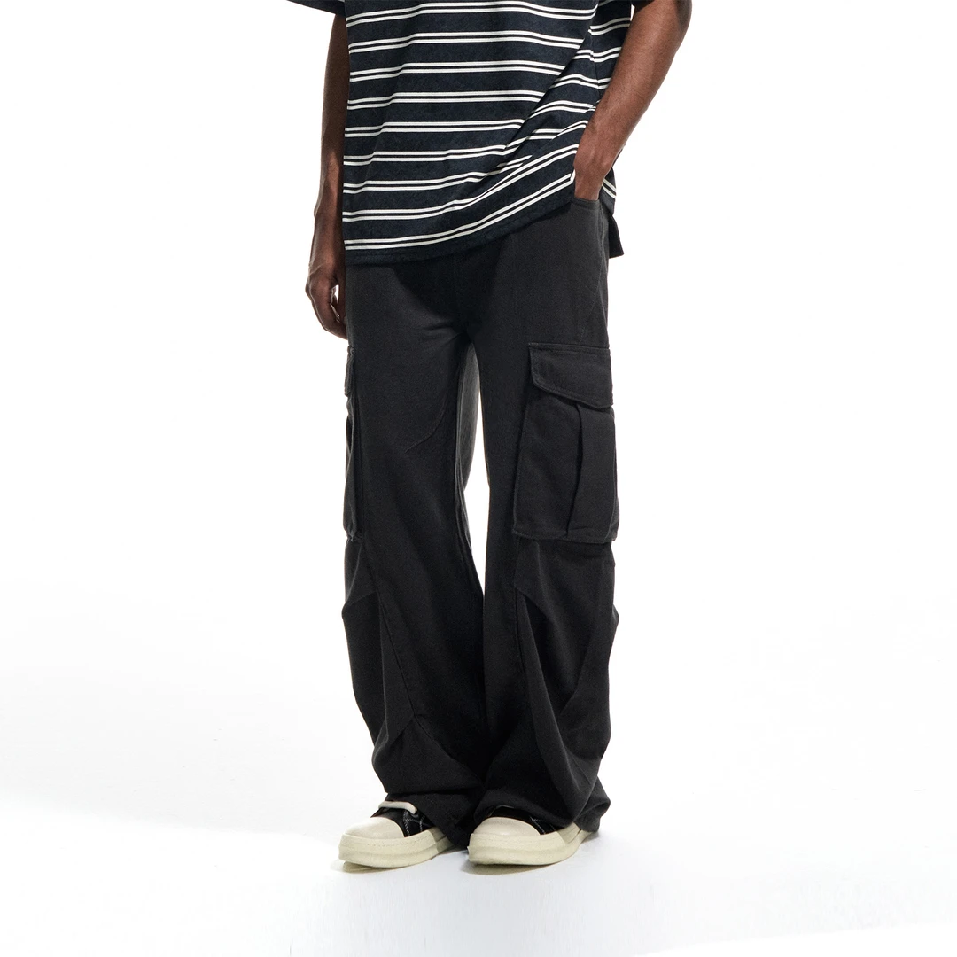 CLIMAX VISION复古水洗立体打褶多口袋伞兵工装裤男弯刀直筒长裤