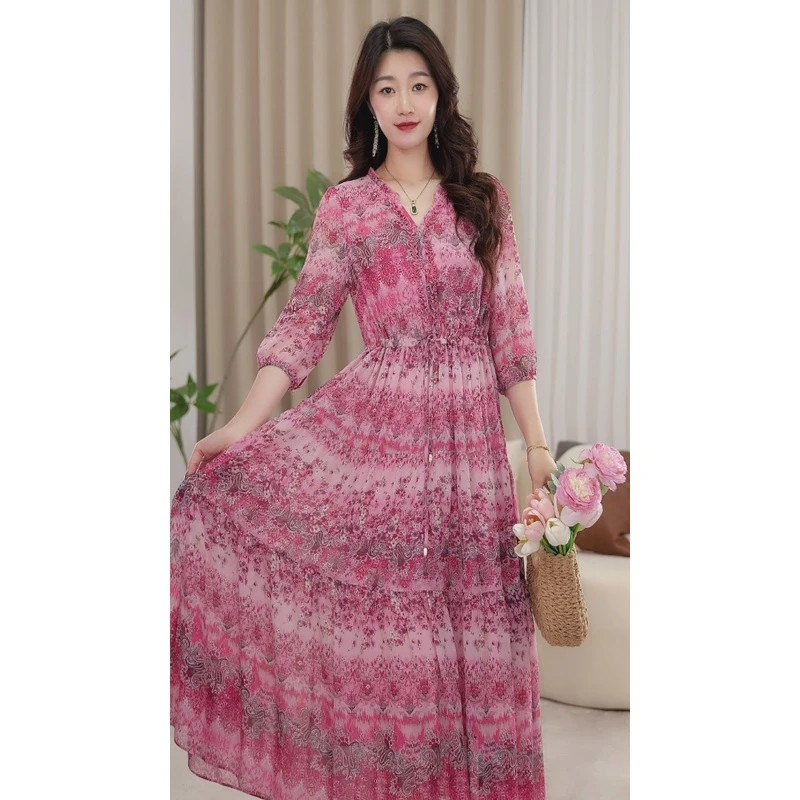 【玫瑰的故事】2024 夏季定位花气质遮肚显瘦高腰度假风连衣裙