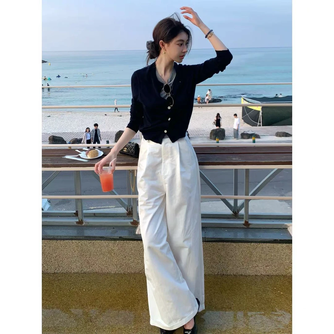 Z11《白色沙滩》 新款设计感宽松阔腿长裤松弛大方百搭显瘦