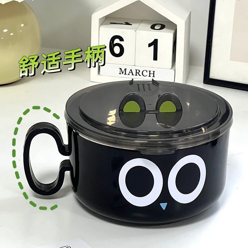 罗小嘿不锈钢泡面碗带盖可沥水学生宿舍易洗方便面碗筷套装餐具