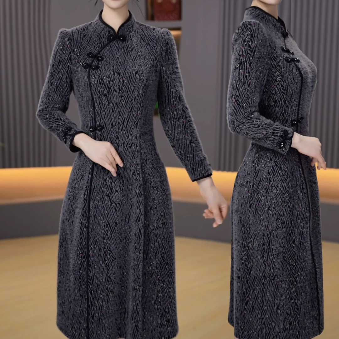 【晨薇女装】Y24177秋冬款穿搭新中式旗袍时尚大气收腰修身显气质