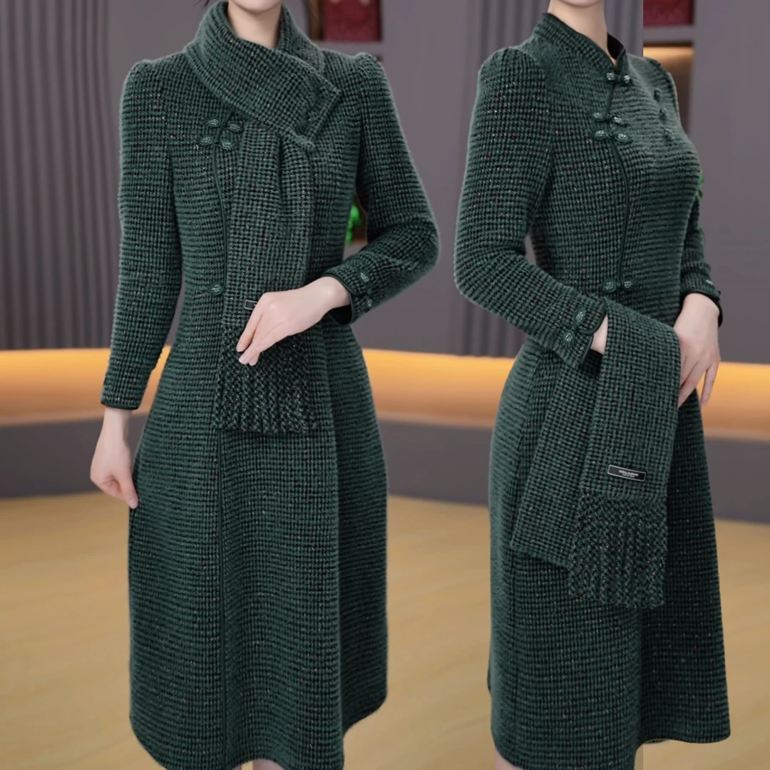 【晨薇女装】Y24182秋冬款穿搭新中式旗袍时尚大气收腰修身显气质