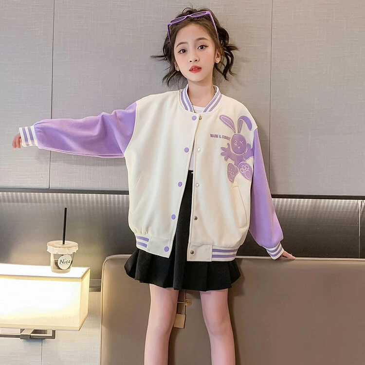女童春秋季棒球服外套2024新款时髦洋气儿童装中大童卡通卫衣网红