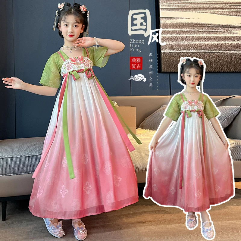 汉服女童2024新款夏季国风公主裙夏装女孩古风唐装儿童超仙连衣裙