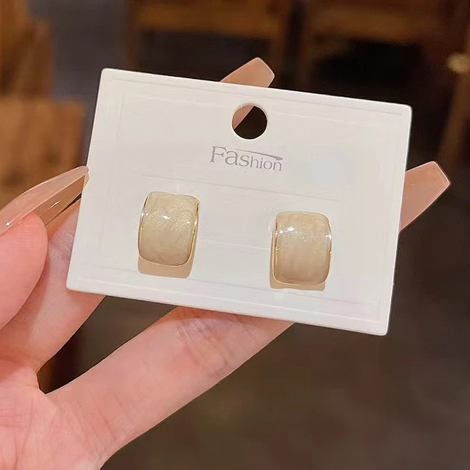 铜合金耳饰 ES1034-弧线弯曲方形耳钉小众百搭时尚
