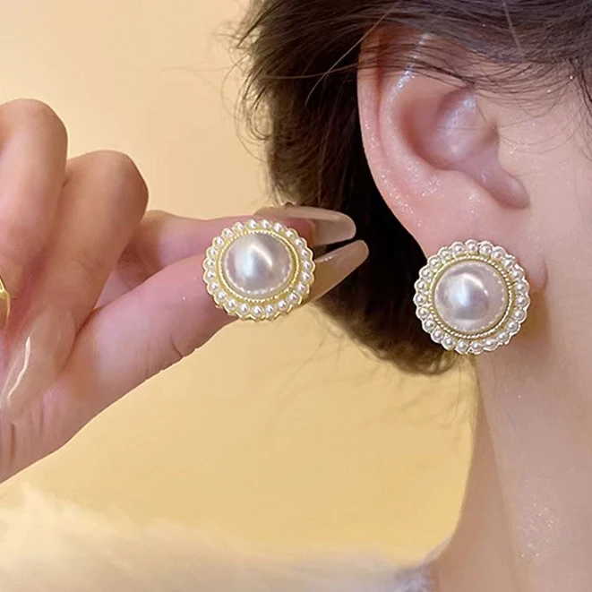 铜合金耳饰 ES1006-珠圆韩时尚圈耳钉轻奢