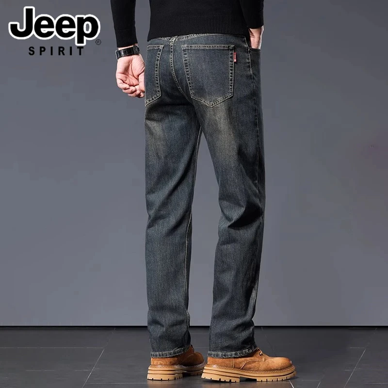 JEEPSPIRIT吉普男士牛仔裤冬季帅气潮流百搭舒适直筒复古显高长裤
