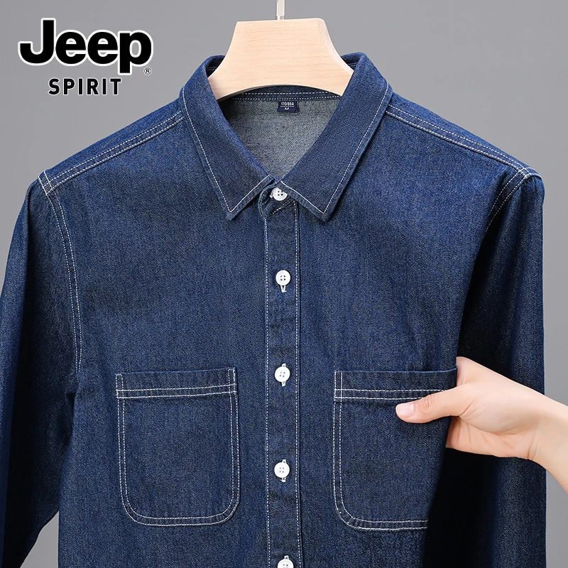 JEEPSPIRIT吉普复古牛仔衬衫男士长袖春秋季新款宽松衬衣休闲外套
