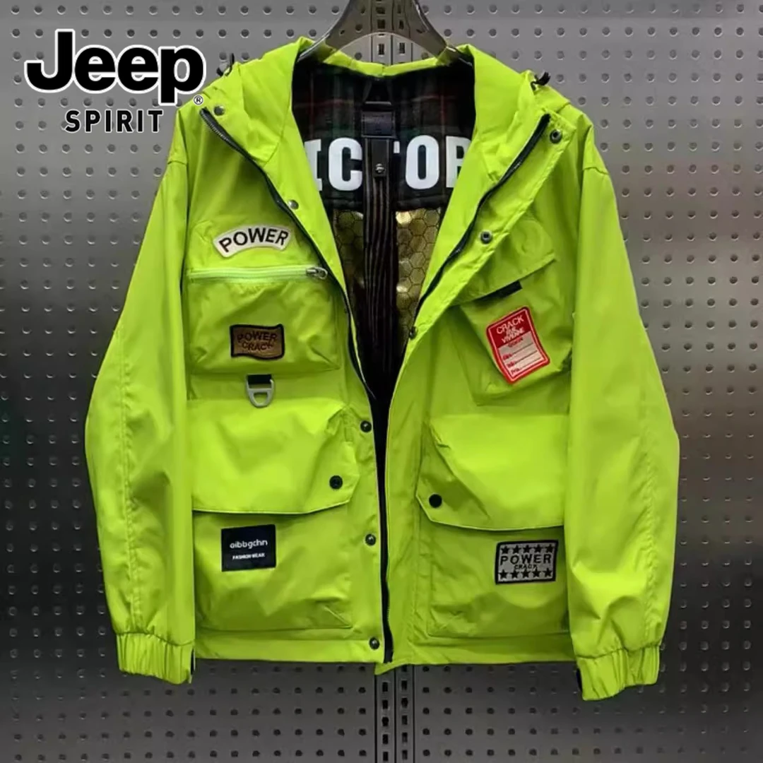 JEEPSPIRIT吉普潮牌工装连帽羽绒服男士冬季新款宽松休闲保暖外套