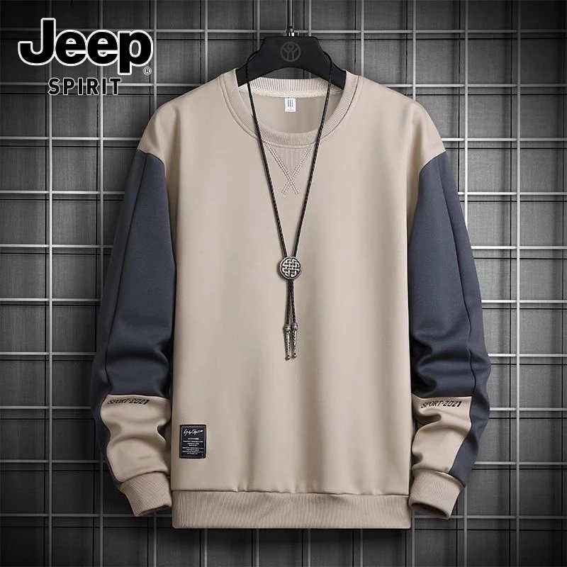 JEEPSPIRIT吉普卫衣男士2025春秋新款潮宽松休闲百搭圆领长袖T恤