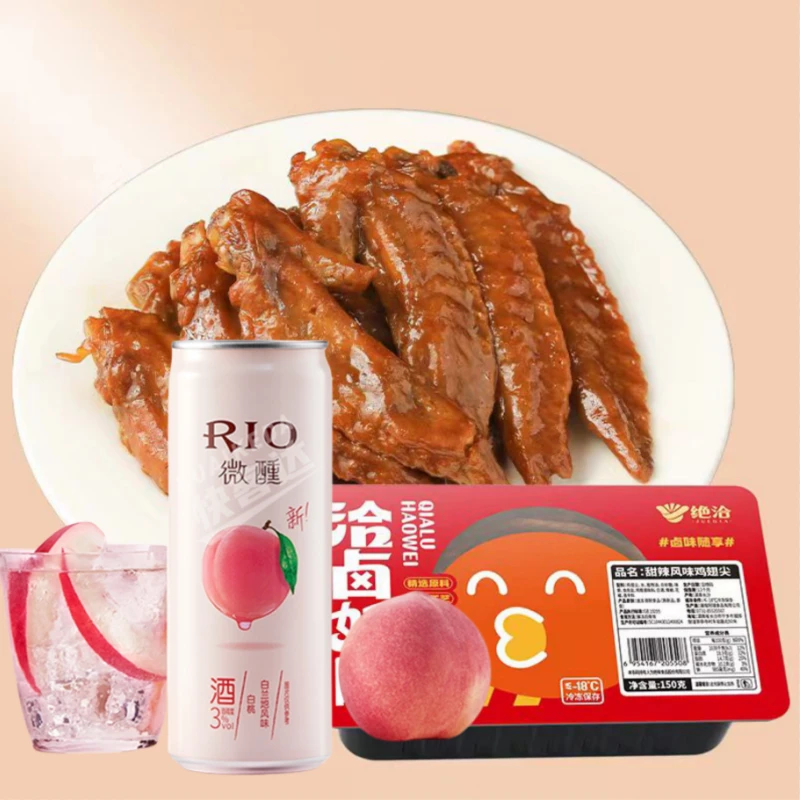 【品牌卤味】 绝洽 甜辣风味鸡翅尖150g/盒+微醺白桃白兰地味鸡尾酒330ml/罐
