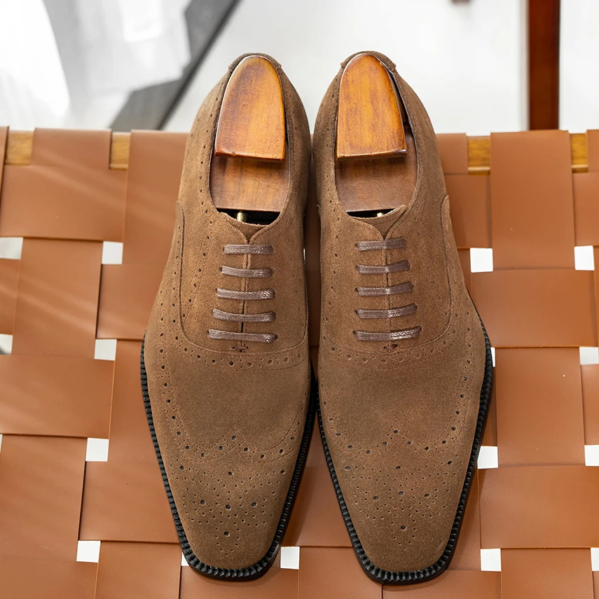 皮鞋男2025新款真皮商务正装休闲牛津翻毛磨砂反绒布洛克雕花男鞋