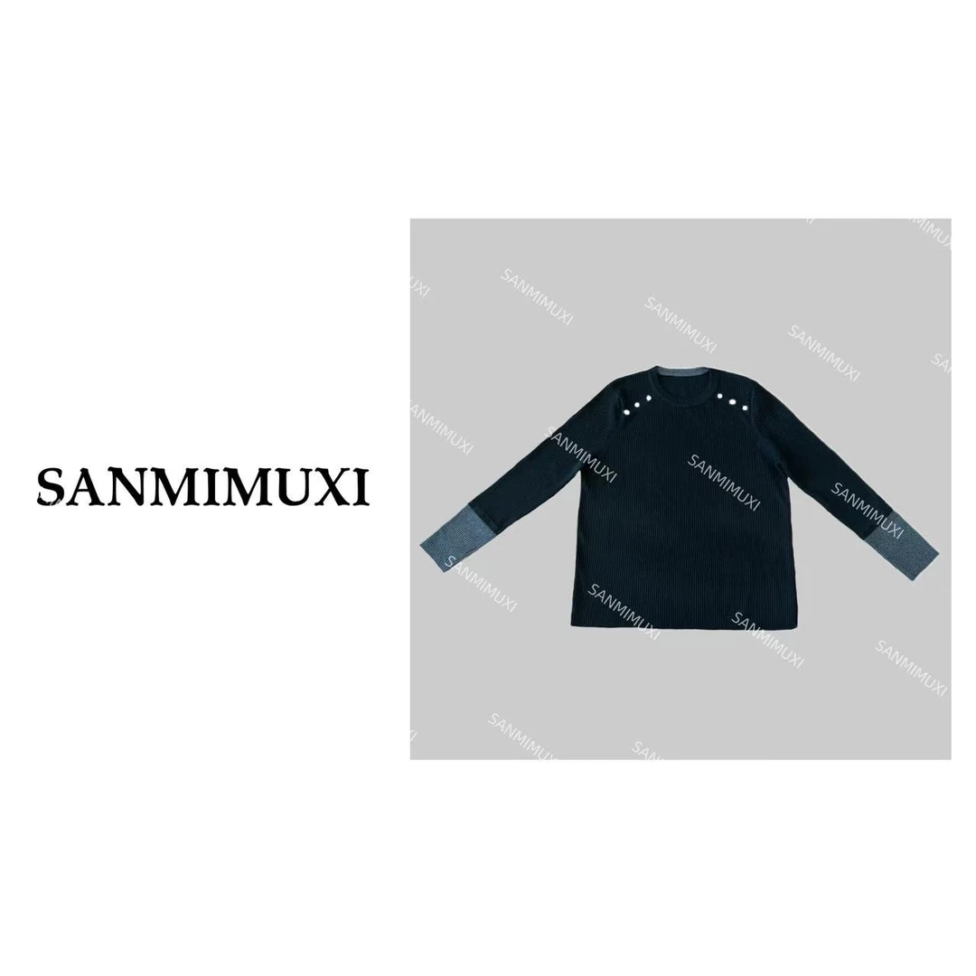 SANMI/叁米  六粒扣拼接袖针织上衣  1258