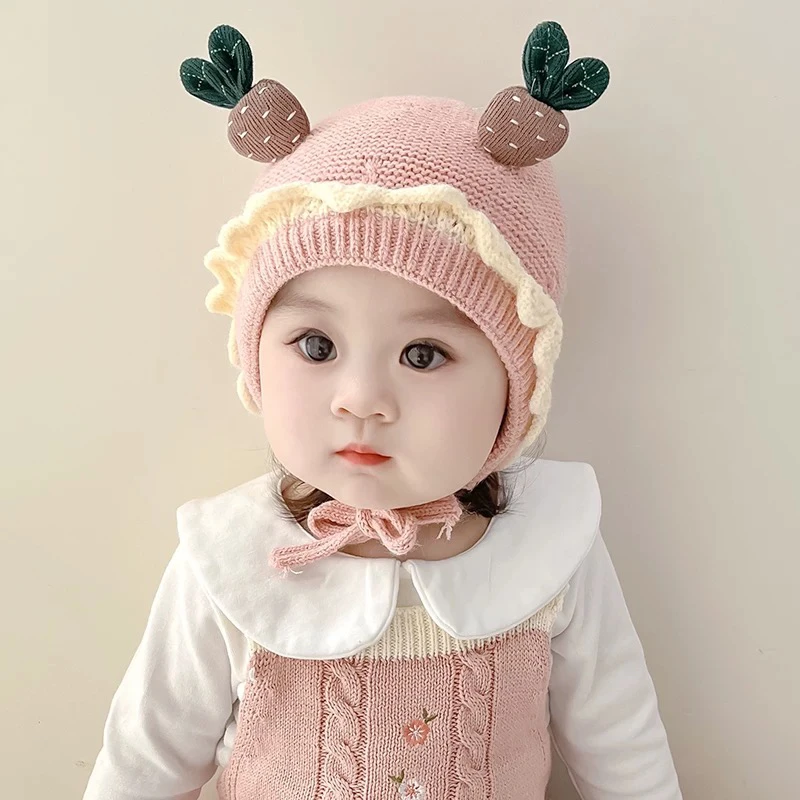 婴儿帽子秋冬季女童宝宝针织毛线帽可爱超萌公主护耳女宝宝套头帽