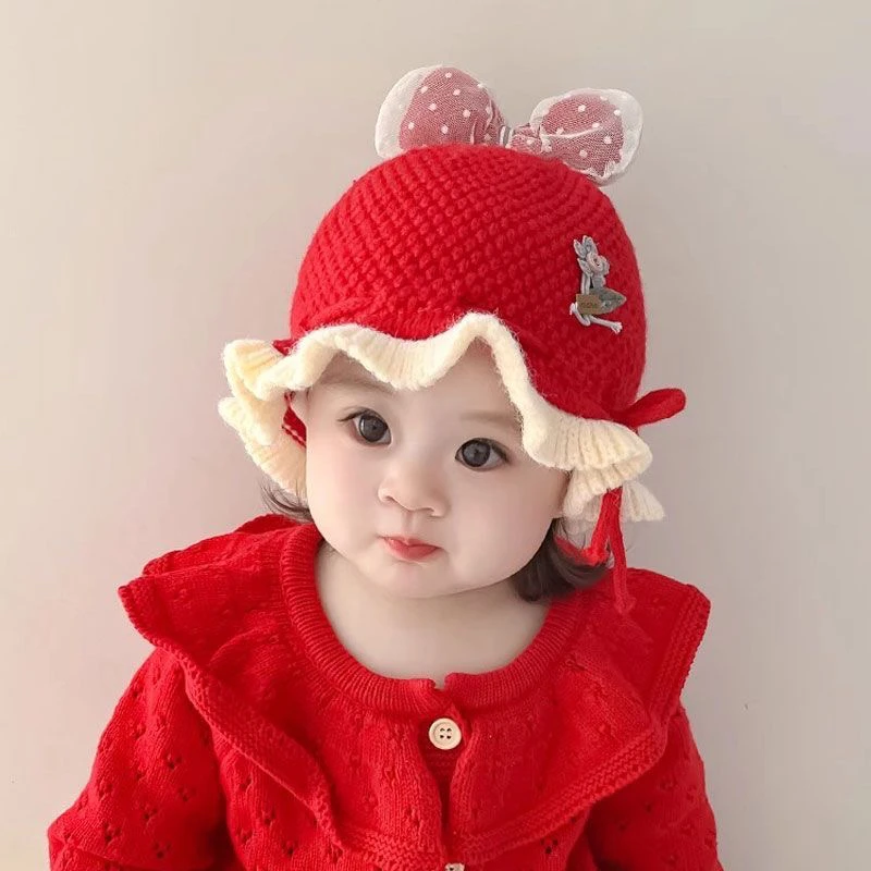 秋冬季宝宝帽子护耳毛线针织可爱假发婴幼儿套头保暖超萌防风加厚