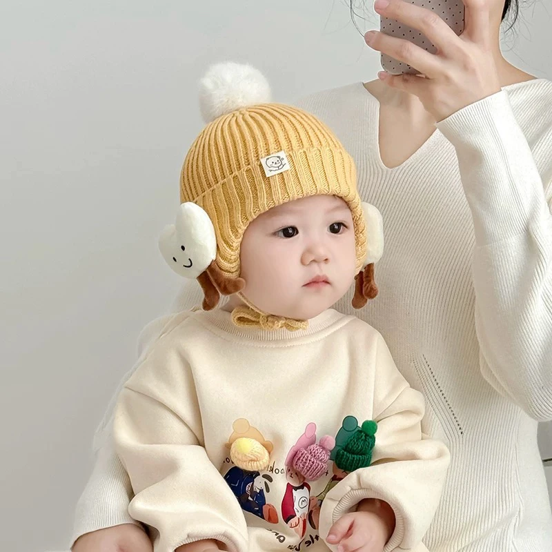 卡通婴儿帽子秋冬季保暖加厚针织护耳帽男女宝宝防寒婴幼儿毛线帽