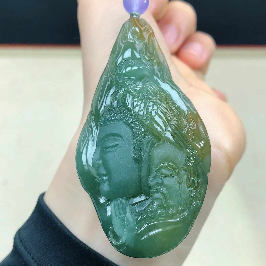 是天然a货翡翠玉石蓝水黄翡一念之间一念成魔一念成佛大吊坠男z